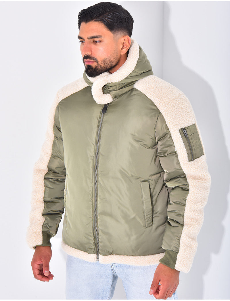 Bombers à capuche bi-matière