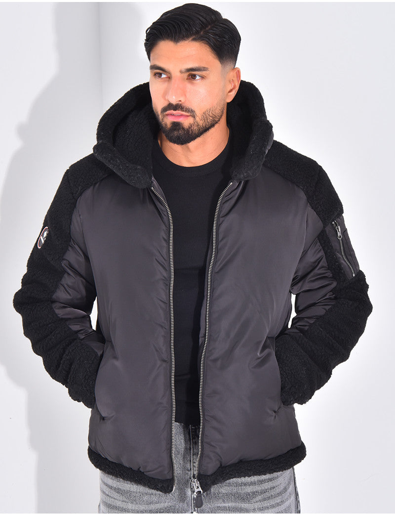 Bombers à capuche bi-matière