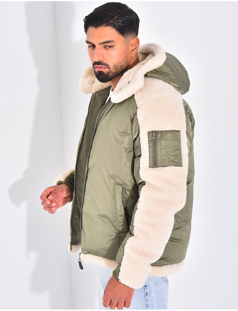 Bombers à capuche bi-matière