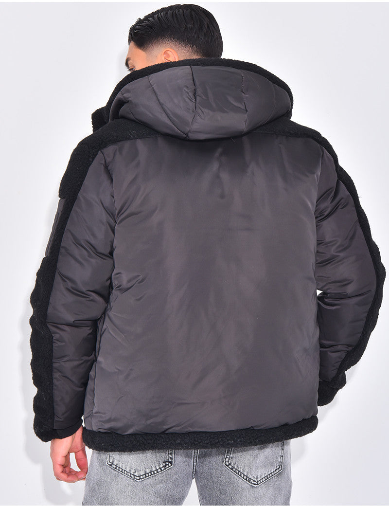 Bombers à capuche bi-matière