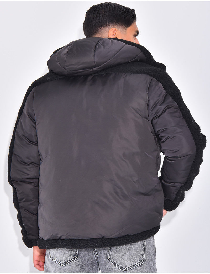 Bombers à capuche bi-matière