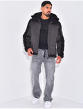 Bombers à capuche bi-matière
