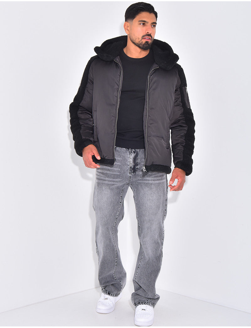 Bombers à capuche bi-matière