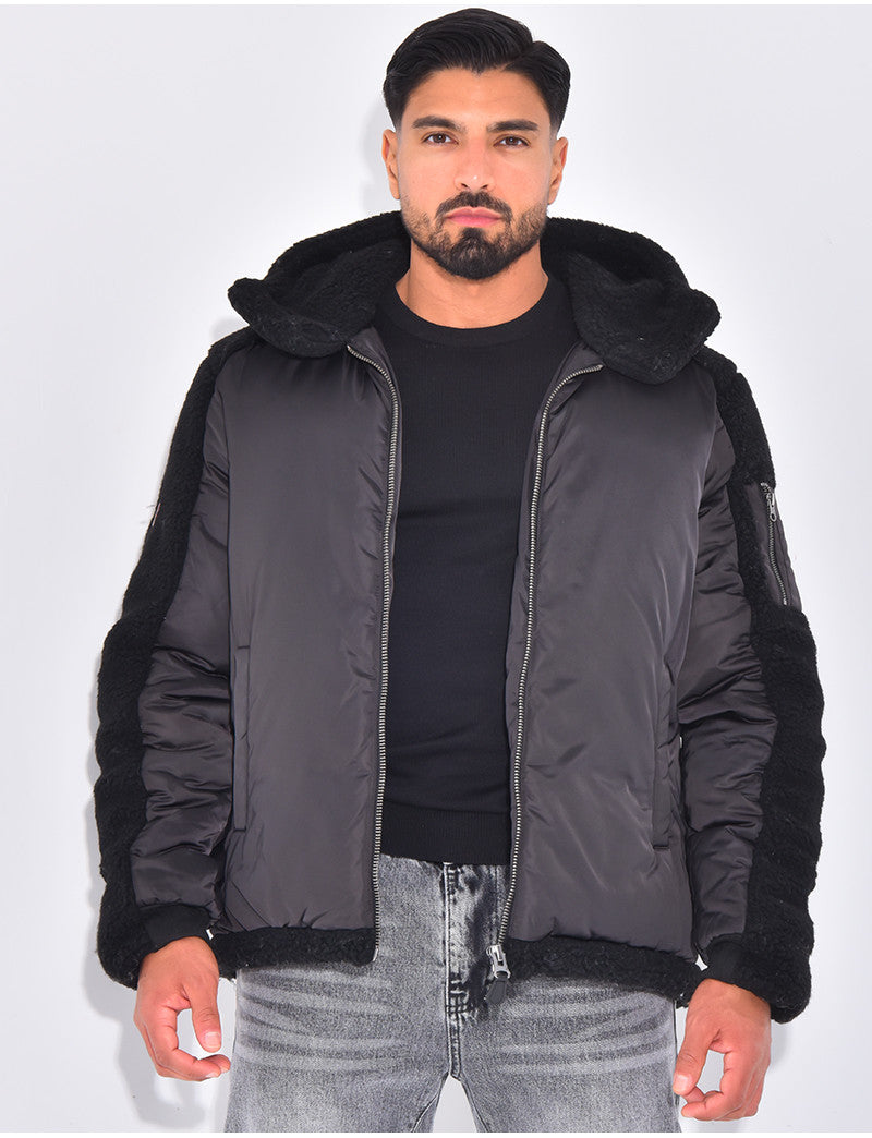 Bombers à capuche bi-matière