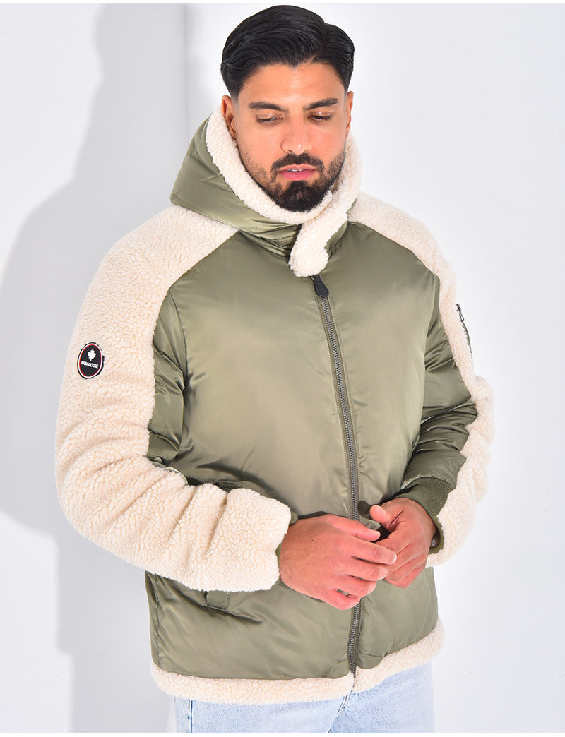 Bombers à capuche bi-matière