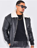 Bombers en similicuir avec fourrure au col
