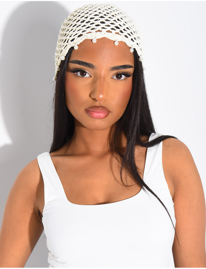 Bonnet en crochet à perles