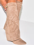 Bottes en suédine à talons carré et rabat