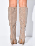 Bottes en suédine à strass bouts pointus à talons