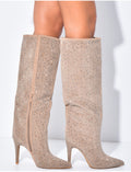 Bottes en suédine à strass bouts pointus à talons