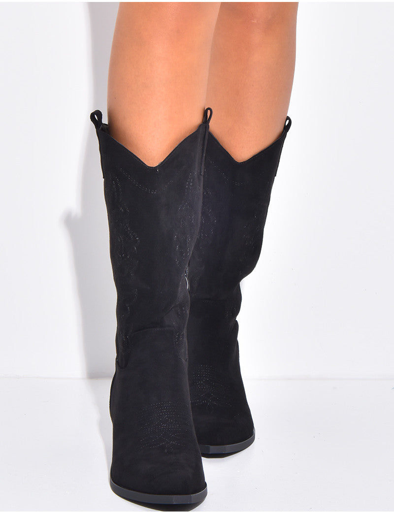 Bottes santiags en suédine