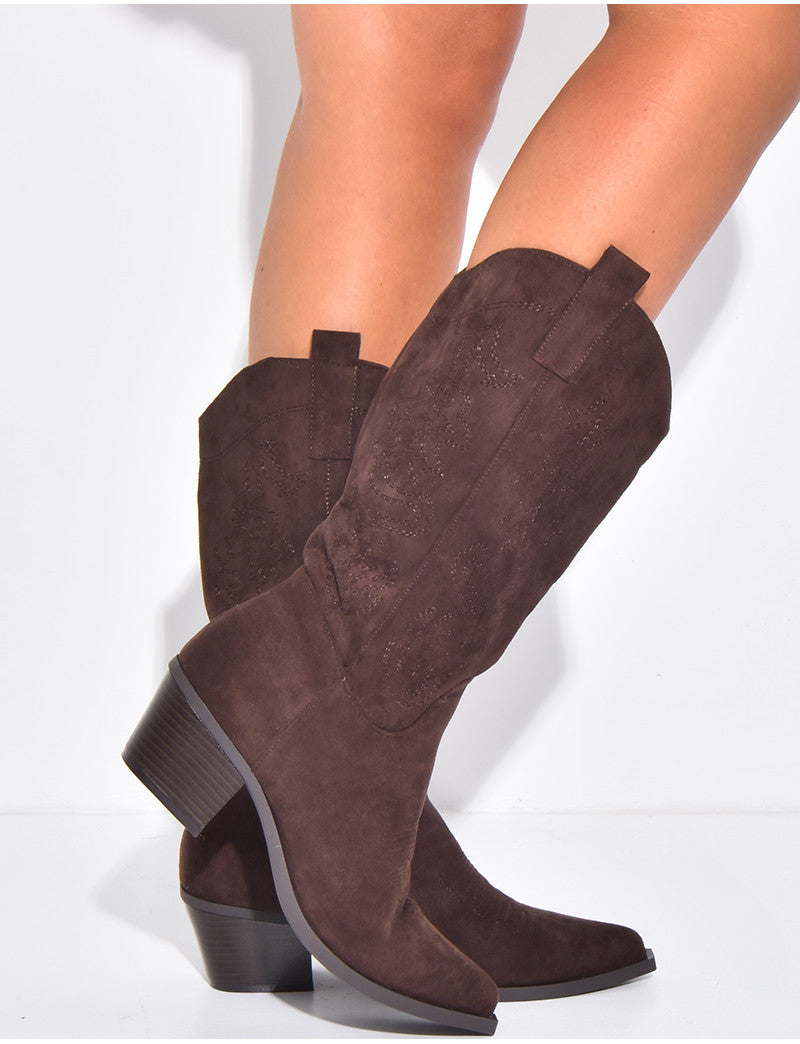 Bottes santiags en suédine