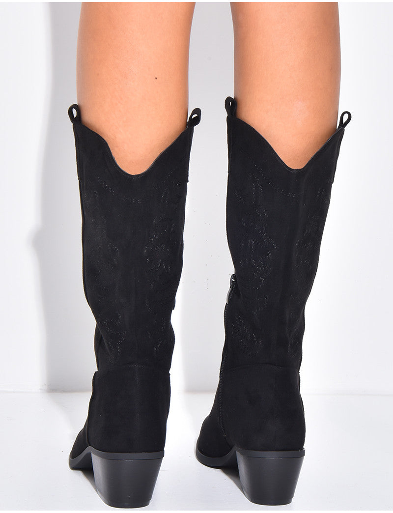 Bottes santiags en suédine