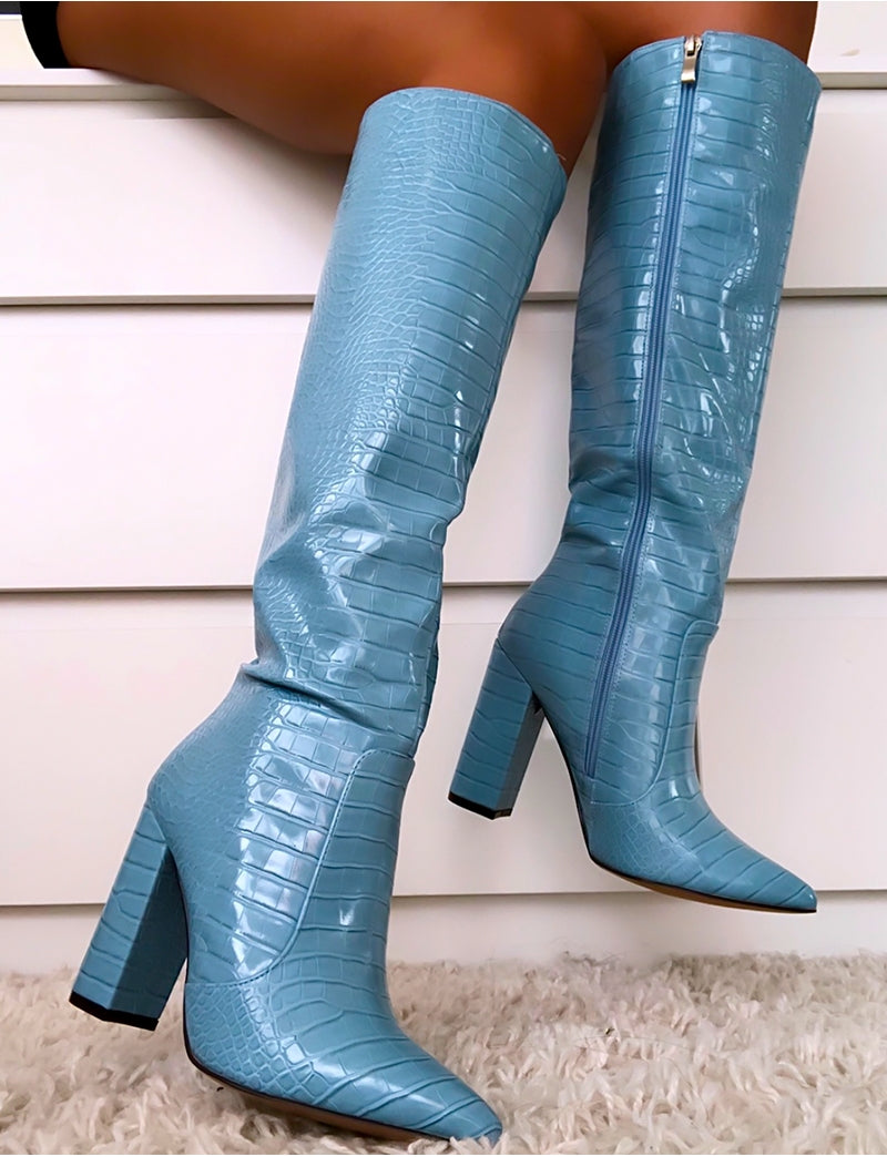 Bottes à talons effet peau de serpent