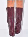 Bottes en similicuir style santiag à talons carré et rabat