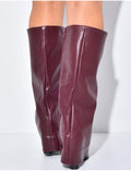 Bottes en similicuir style santiag à talons carré et rabat