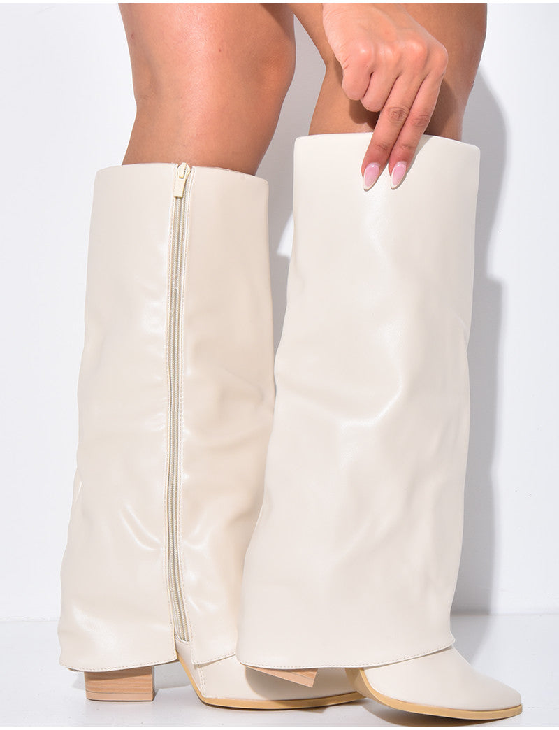 Bottes en similicuir style santiag à talons carré et rabat