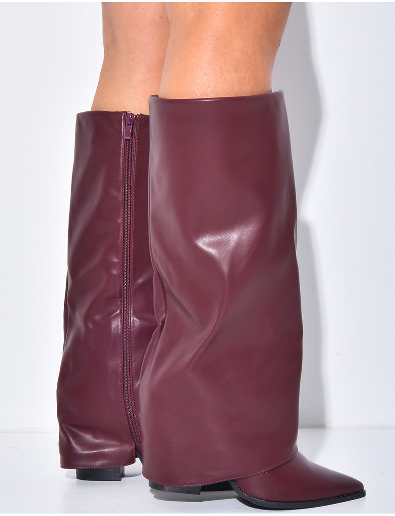 Bottes en similicuir style santiag à talons carré et rabat