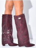 Bottes en similicuir à talons carré et rabat effet croco