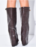 Bottes en similicuir à talons carré et rabat effet croco