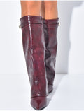 Bottes en similicuir à talons carré et rabat effet croco