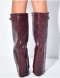 Bottes en similicuir à talons carré et rabat effet croco