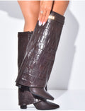 Bottes en similicuir à talons carré et rabat effet croco