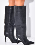 Bottes hautes bouts pointus effet croco en similicuir