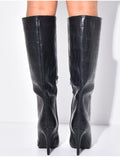 Bottes hautes bouts pointus effet croco en similicuir