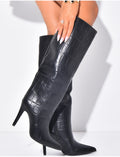 Bottes hautes bouts pointus effet croco en similicuir