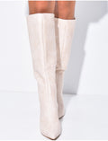 Bottes hautes bouts pointus effet croco en similicuir