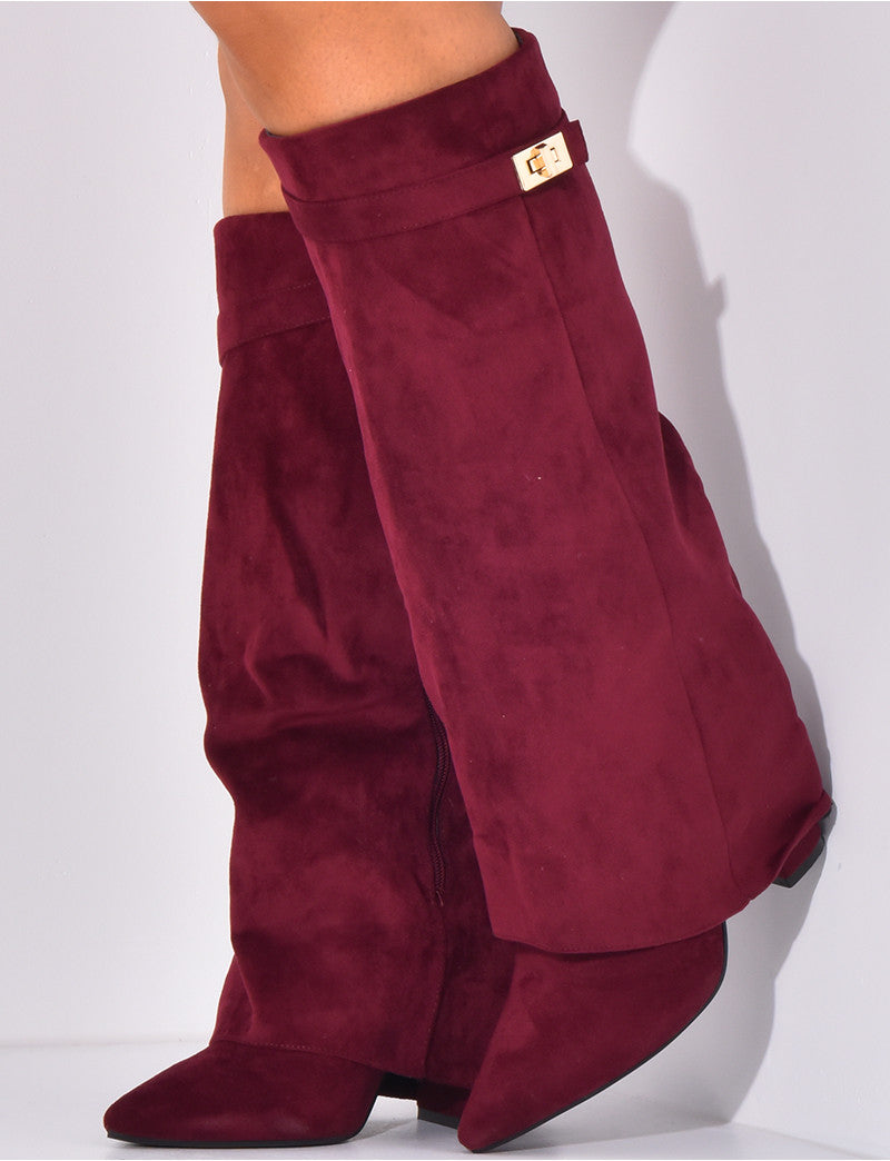 Bottes en suédine à talons carré et rabat