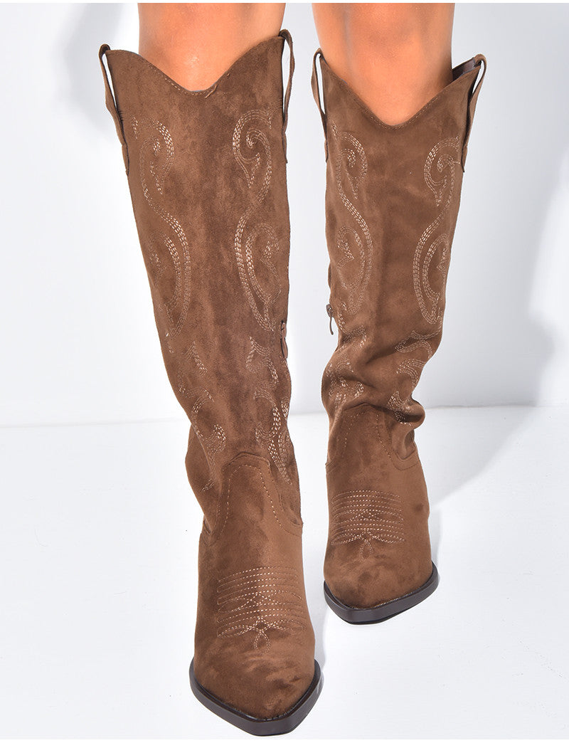 Bottes santiags en suédine
