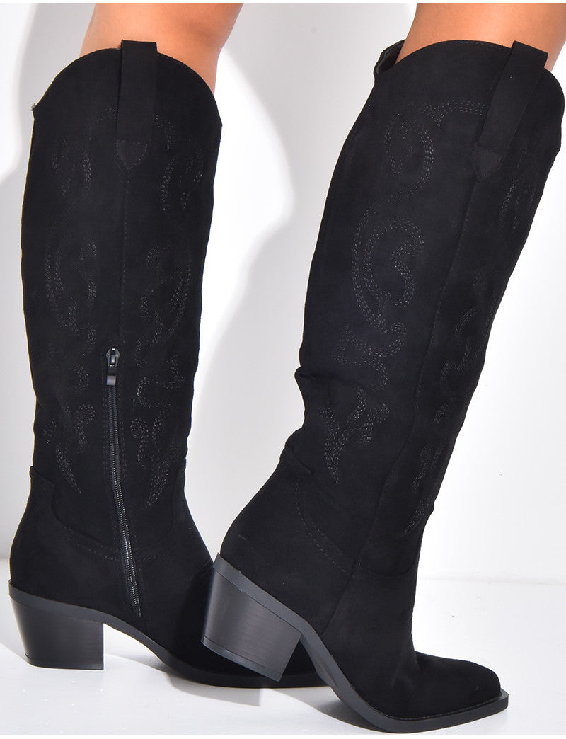 Bottes santiags en suédine