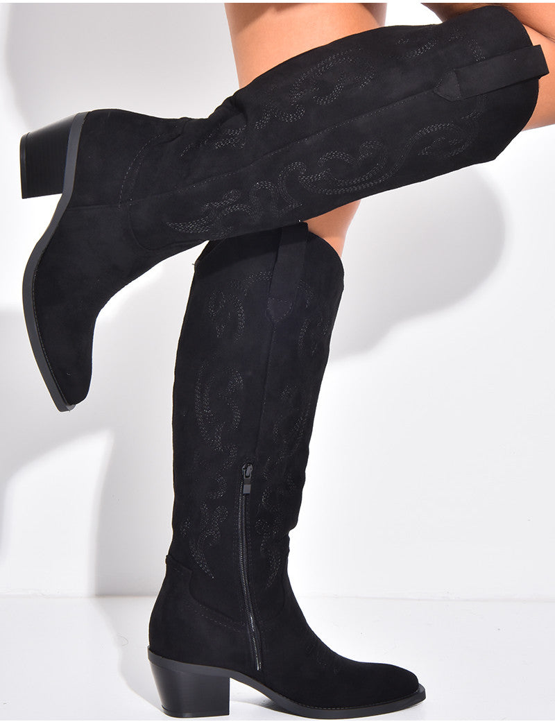 Bottes santiags en suédine