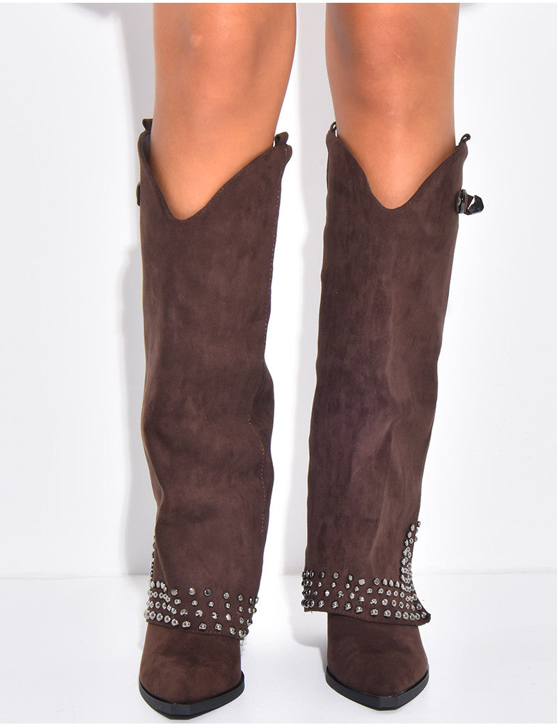 Bottes style santiags en suédine à clous