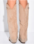 Bottes style santiags en suédine à clous