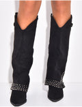 Bottes style santiags en suédine à clous