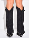 Bottes style santiags en suédine à clous