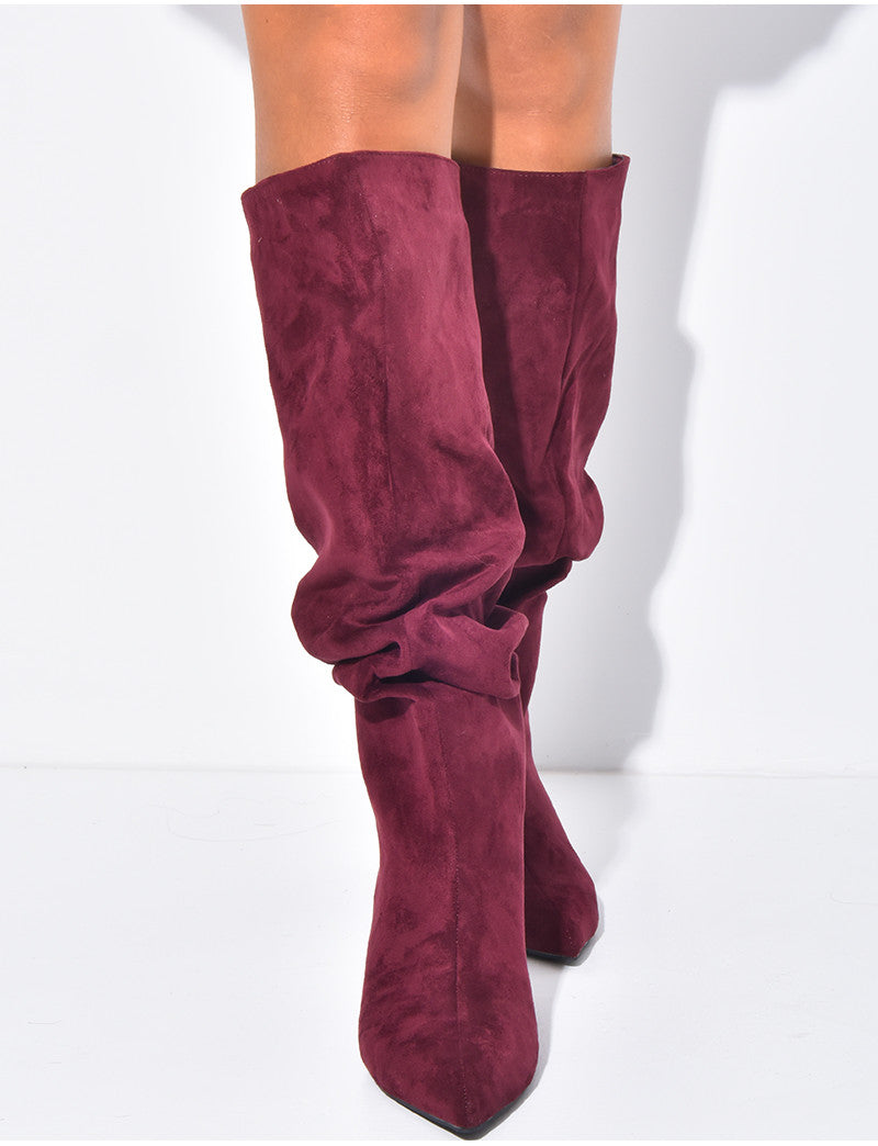 Bottes en suédine à enfiler effet bouffantes à petits talons