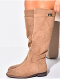 Bottes plates cavalière à bout rond et sangle