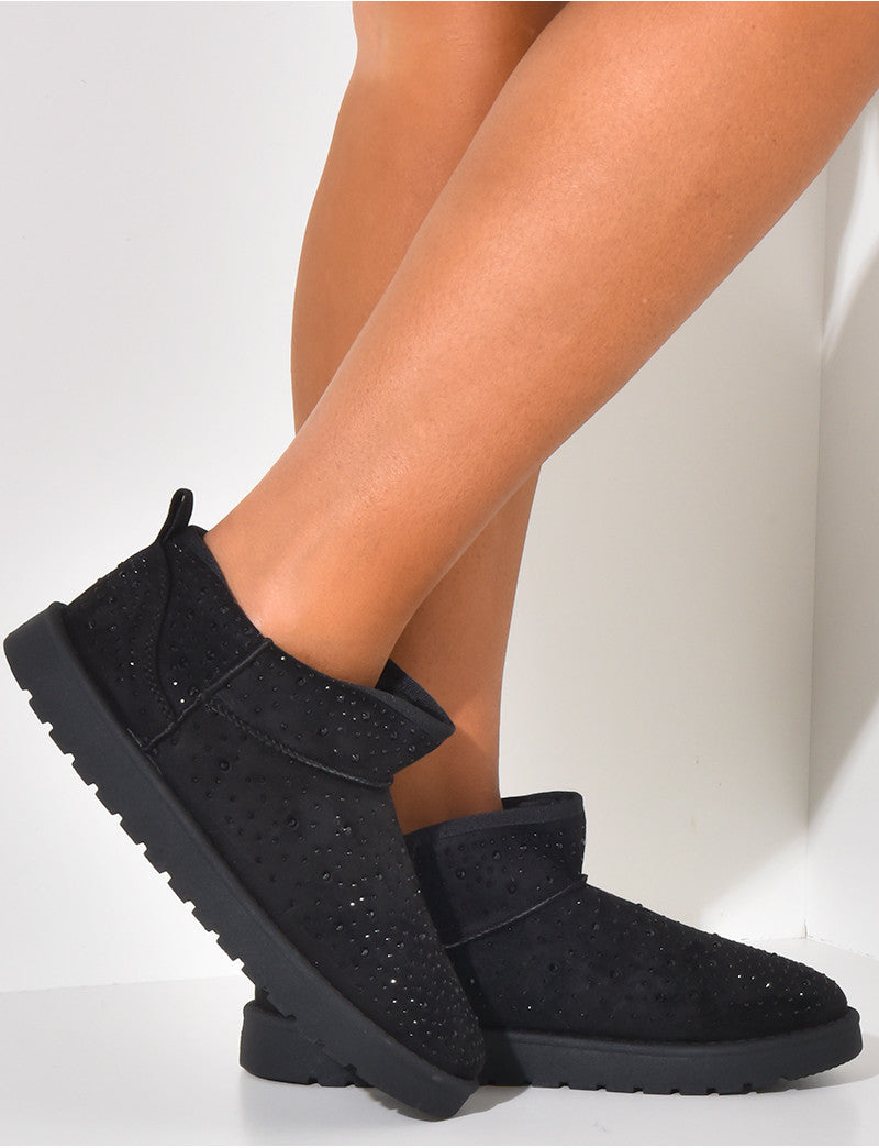 Bottines en suédine fourrées à strass
