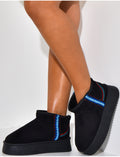 Bottines compensées fourrées en suédine brodées