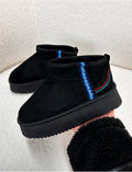 Bottines compensées fourrées en suédine brodées