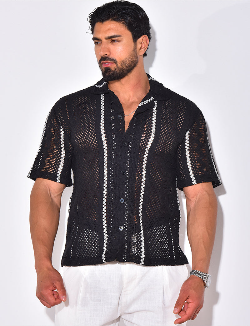 Chemise ajourée à rayures verticales