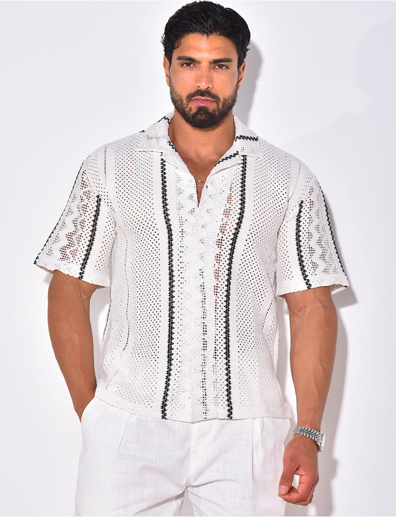 Chemise ajourée à rayures verticales