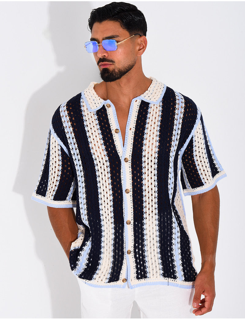 Chemise ajourée à rayures