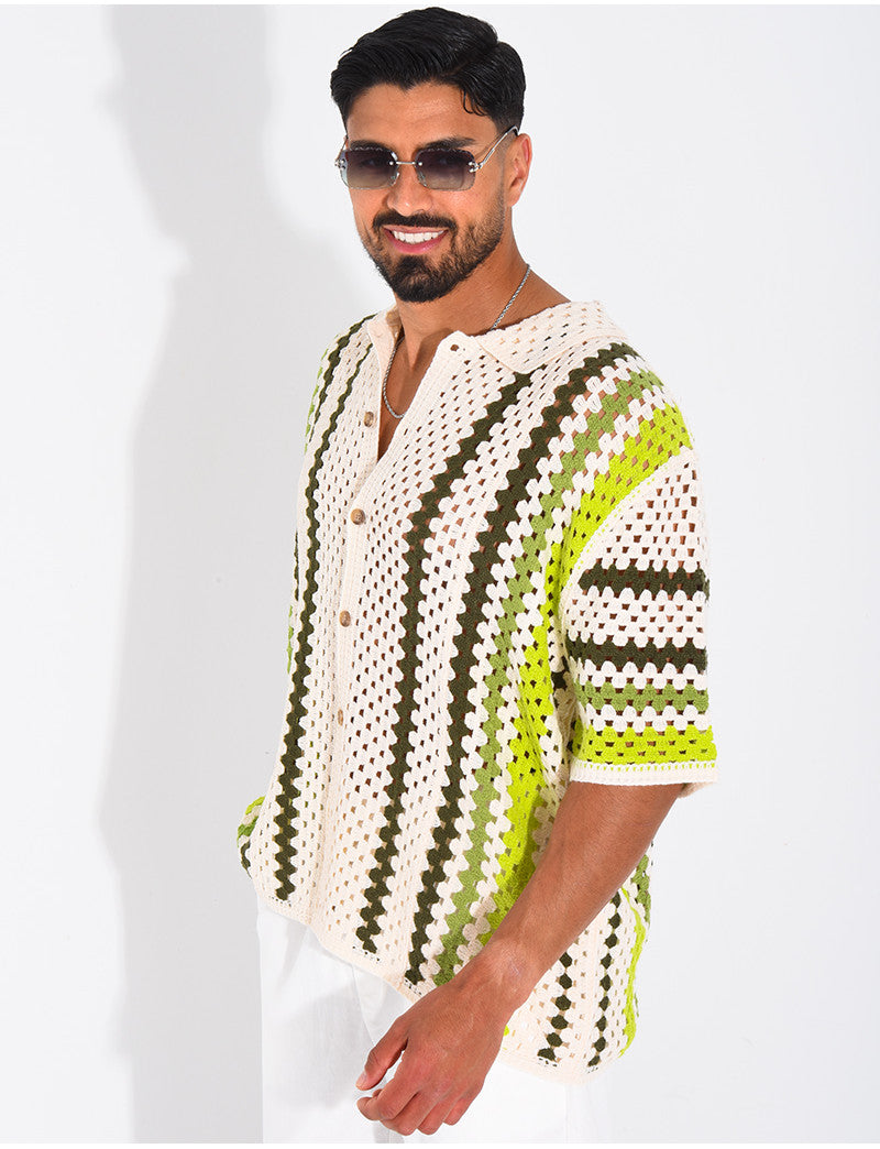 Chemise ajourée à rayures