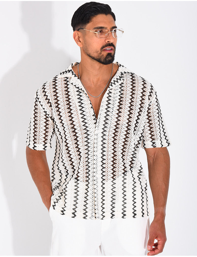 Chemise ajourée à rayures