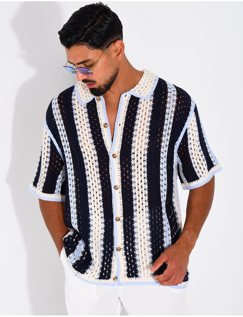 Chemise ajourée à rayures